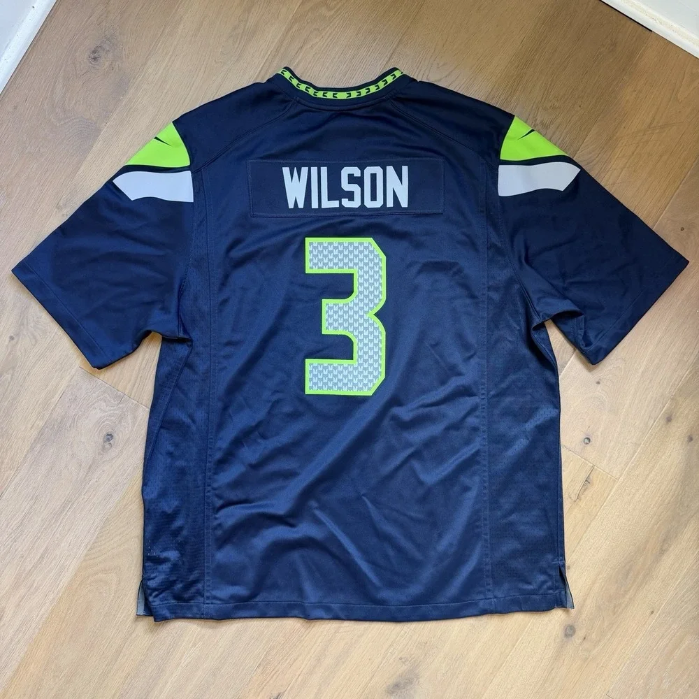 Russell Wilson 3 Seattle‎ Seahawks Jersey Mens XXL Blue NFL Nike Super Bowl XLIX